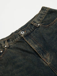 Men's Washed High-Waist Baggy Denim Shorts