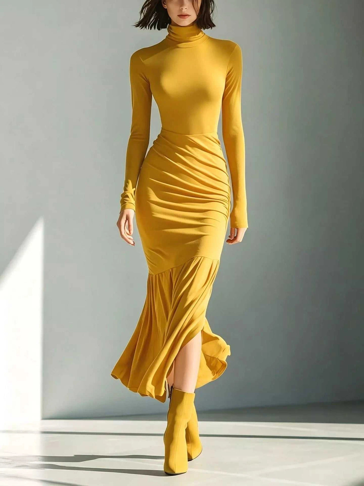 Full Size Slit Turtleneck Ruched Bodycon Mermaid Dress Plus Size 101001810997741 41 Affordable Fashion Under $100 Jerry's Apparel 