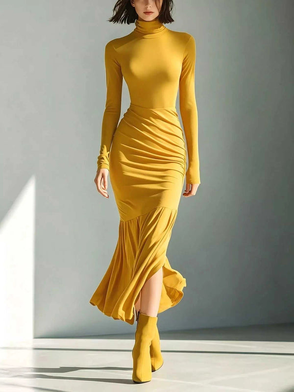 Full Size Slit Turtleneck Ruched Bodycon Mermaid Dress Plus Size 101001810997741 41 Affordable Fashion Under $100 Jerry's Apparel 