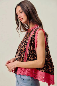 SO ME Leopard Button Up Pleated Sleeveless Blouse 100100904831039 51 Affordable Fashion Under $100 Jerry's Apparel 
