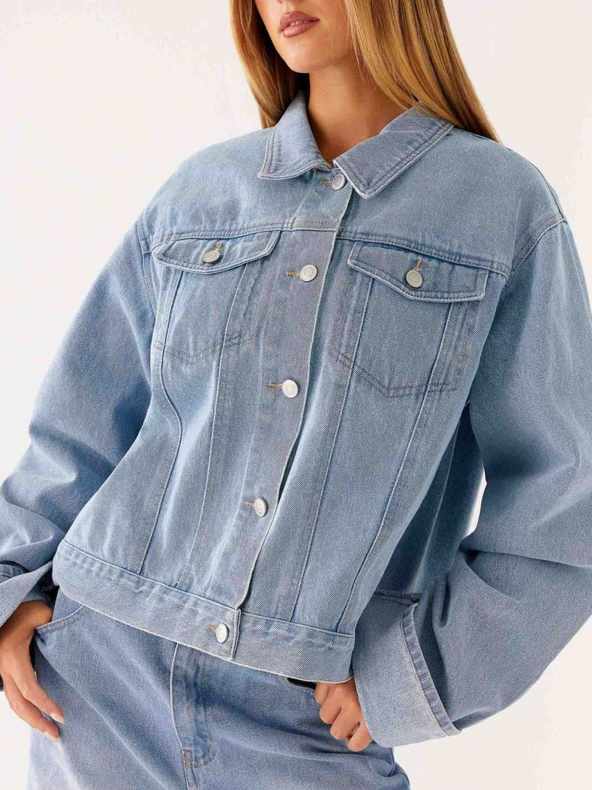 Button Down Cropped Oversized Denim Jacket 100100003789645 47 Affordable Fashion Under $100 Jerry's Apparel 