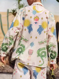 Printed Button Up Shirt and Pants Set