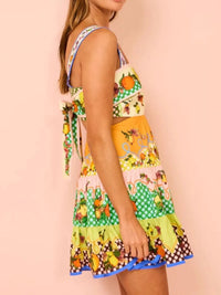 Floral Tiered Sleeveless Mini Dress with Back Bow