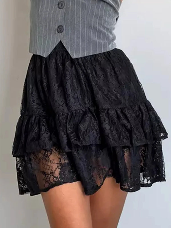 Lace Tiered Mini Skirt