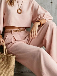 Balloon Sleeve Crop Top and Wide-Leg Pants Set 101001530012684 71 Affordable Fashion Under $100 Jerry's Apparel 