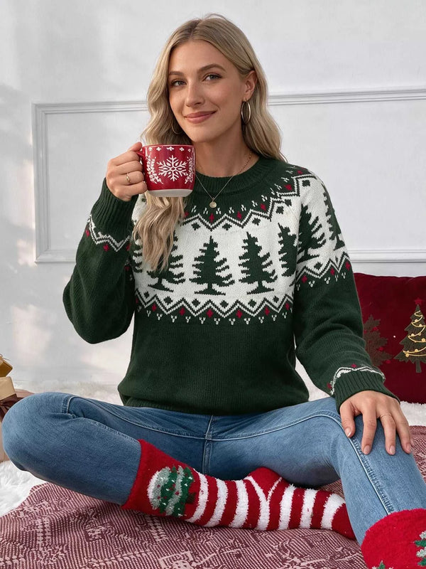 Christmas Tree Pattern Round Neck Sweater 101002229661667 54 Affordable Fashion Under $100 Jerry's Apparel 