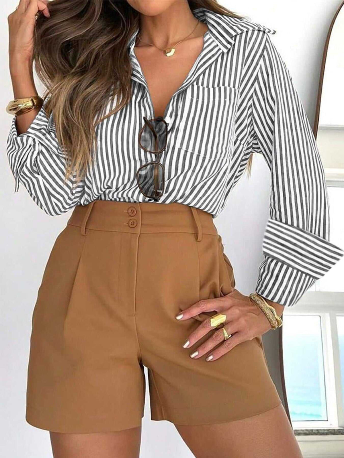 Striped Button-Down Long Sleeve Shirt 100100481859985 43 Affordable Fashion Under $100 Jerry's Apparel 