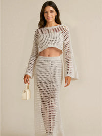 Hollow Out Long Sleeve Top and Skirt Knit Set