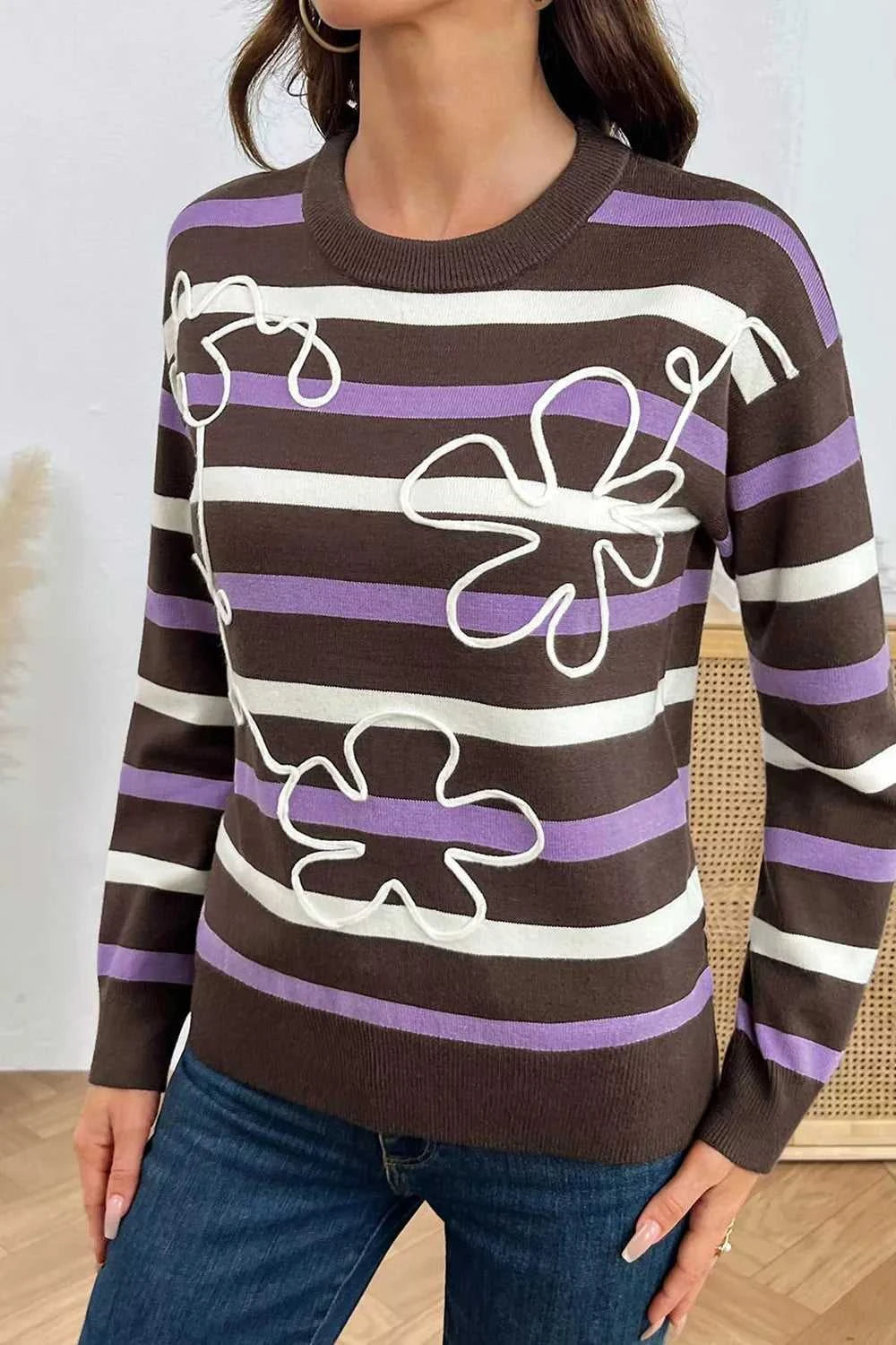 Stripe Embroidered Detail Drop Shoulder Sweater 101002226541726 55 Affordable Fashion Under $100 Jerry's Apparel 
