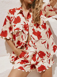 Floral Print Scalloped Edge Top and Shorts Set