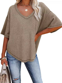 Waffle Knit V-Neck Short Sleeve T-Shirt 100100993990875 26 Affordable Fashion Under $100 Jerry's Apparel 