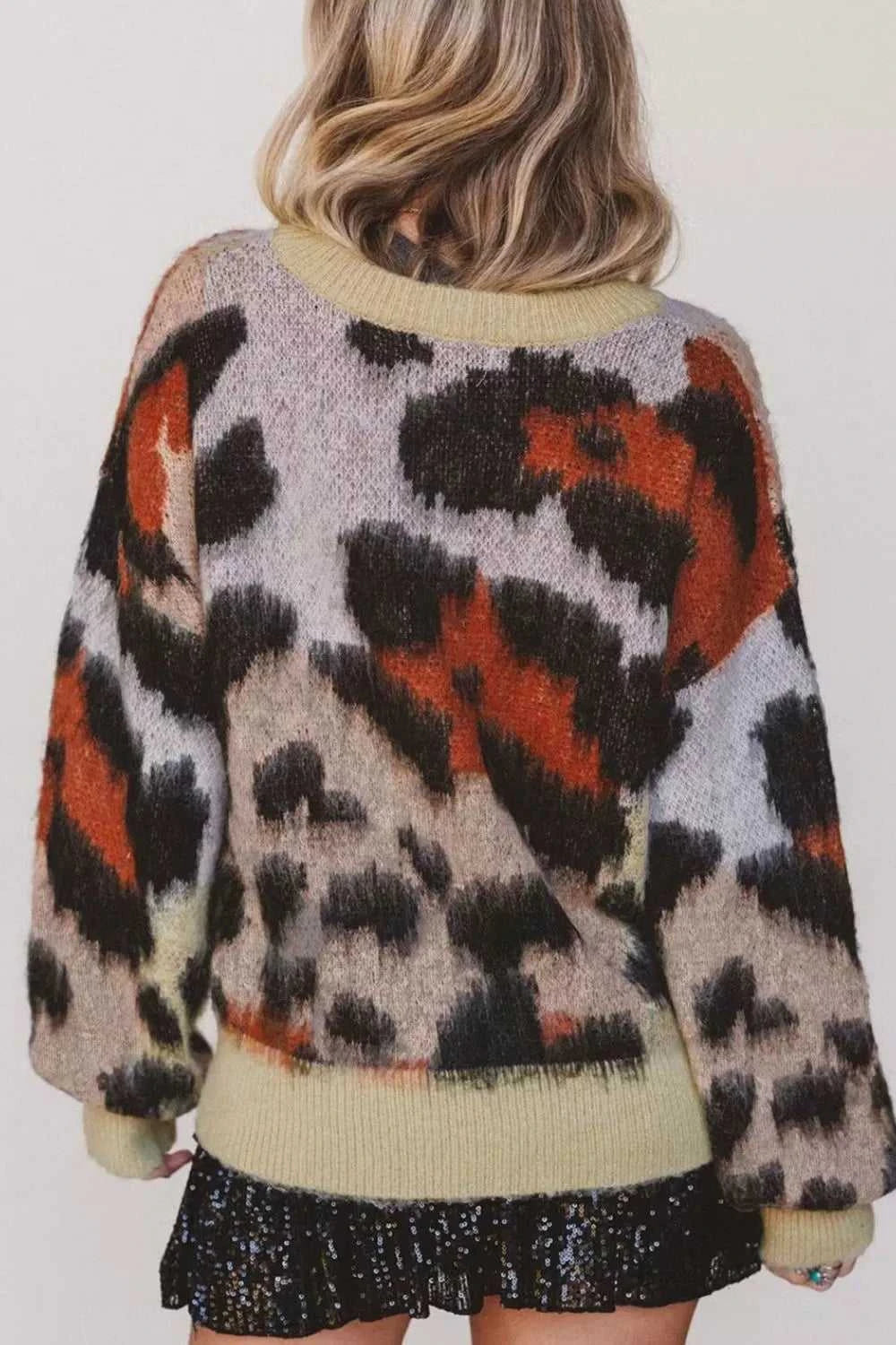 Leopard Print Drop Shoulder Long Sleeve Round Neck Sweater 101002161370865 58 Affordable Fashion Under $100 Jerry's Apparel 