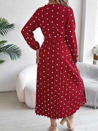 Front Tie Polka Dot Midi Pleated Dress 100100612892124 36 Gifts for Her Jerry's Apparel 