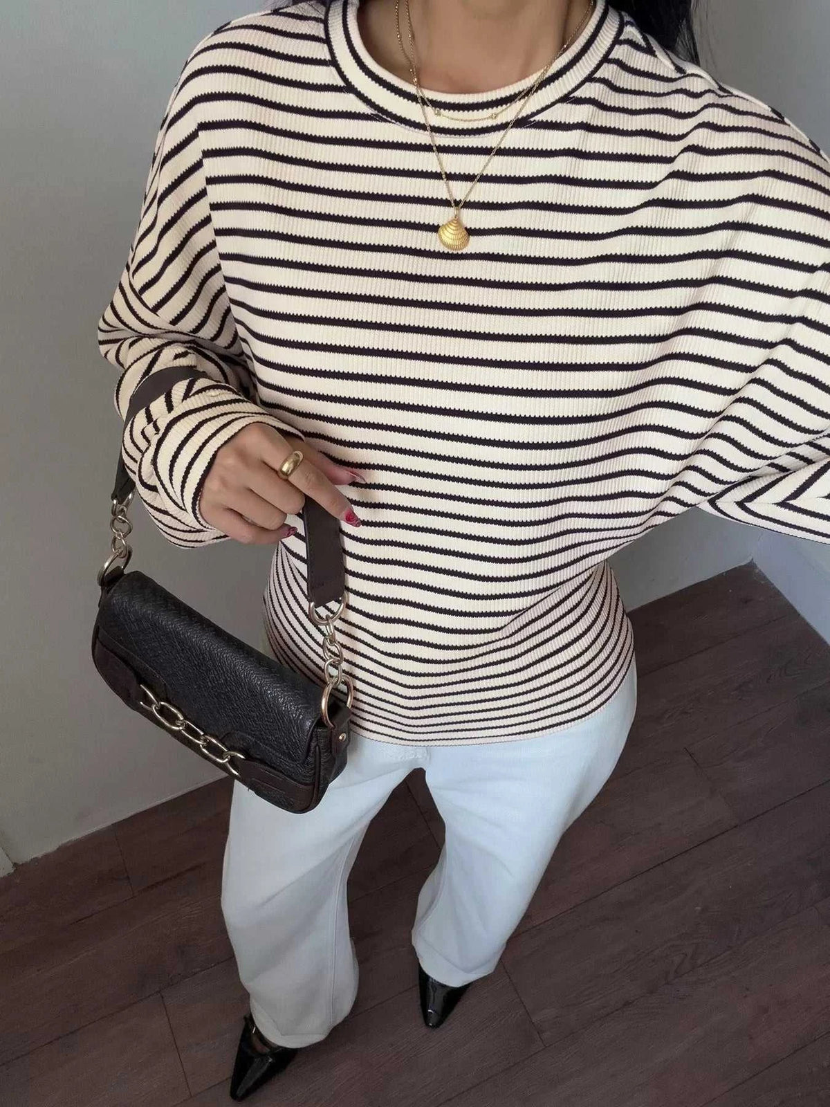 Striped Batwing Sleeve Crew Neck T-Shirt 101001135903926 41 Affordable Fashion Under $100 Jerry's Apparel 