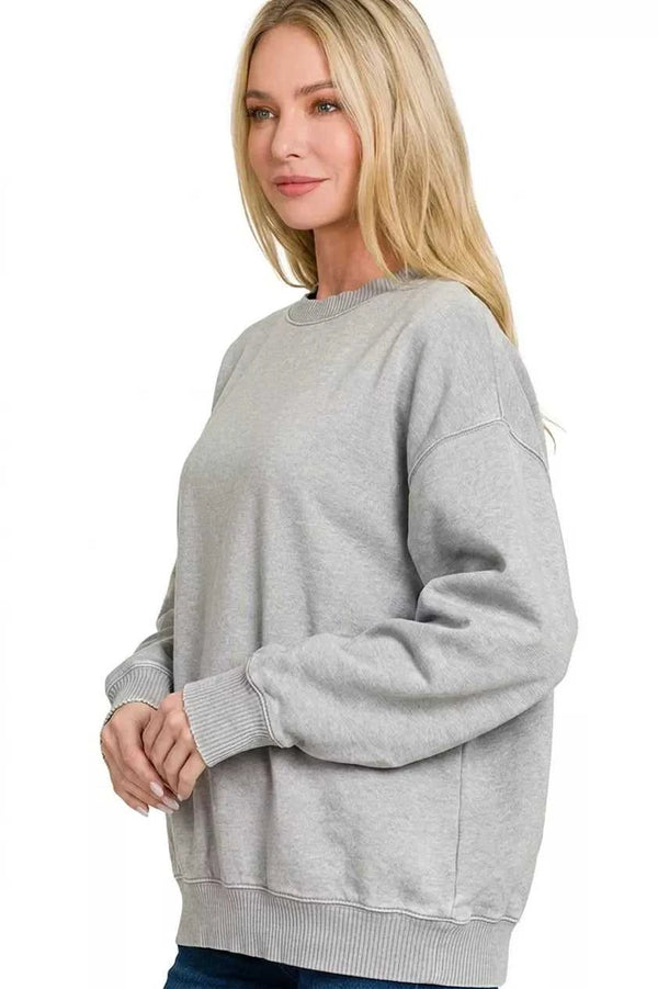 Zenana Fleece Acid Enzyme Washed Round Neck Sweatshirts 100100451251182 35 Jerry's Apparel 