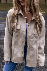 Button Up Collared Neck Long Sleeve Jacket