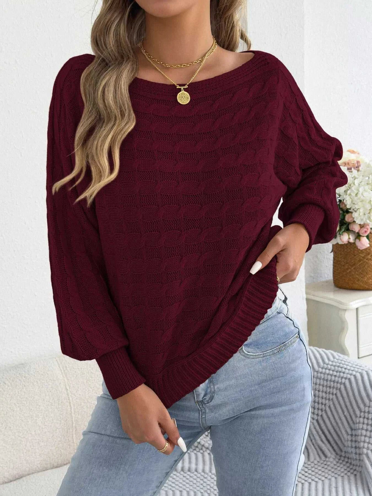 Cable Knit Boat Neck Sweater 101002602212115 36 Affordable Fashion Under $100 Jerry's Apparel 