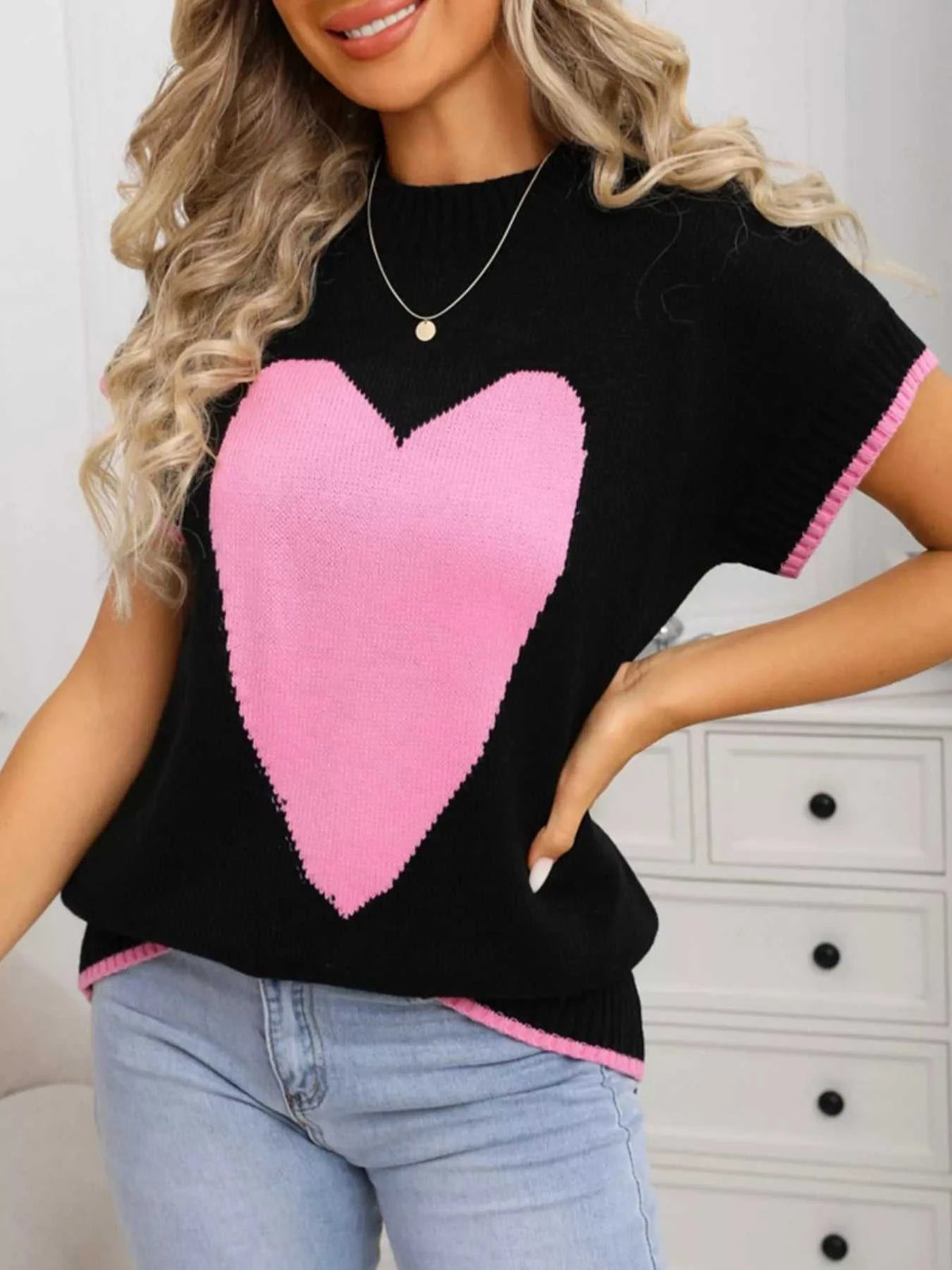 Valentine's Day Heart Graphic Short Sleeve Sweater 100100427412577 40 Affordable Fashion Under $100 Jerry's Apparel 