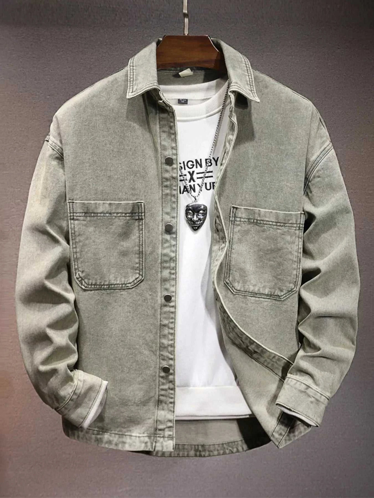 Men's Plus Size Vintage Washed Denim Shirt with Dual Chest Pockets 100400050651426 76 Affordable Fashion Under $100 Jerry's Apparel 