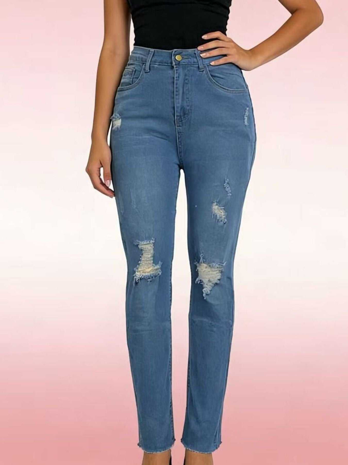 High-Waisted Distressed Jeans 100100550939009 40 Affordable Fashion Under $100 Jerry's Apparel 