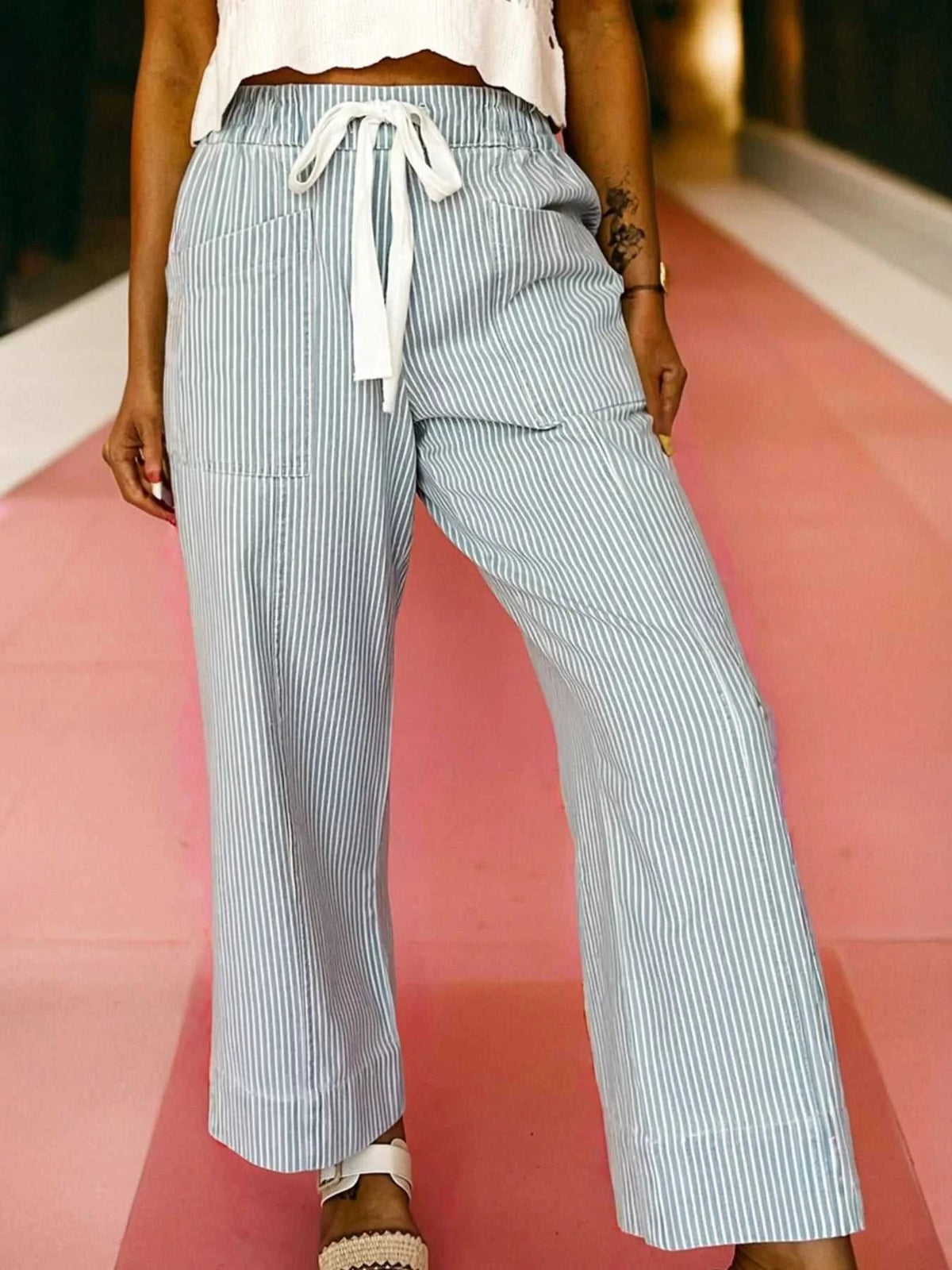 Stripe Mid Rise Drawstring Waist Jeans 100100698319800 58 Affordable Fashion Under $100 Jerry's Apparel 