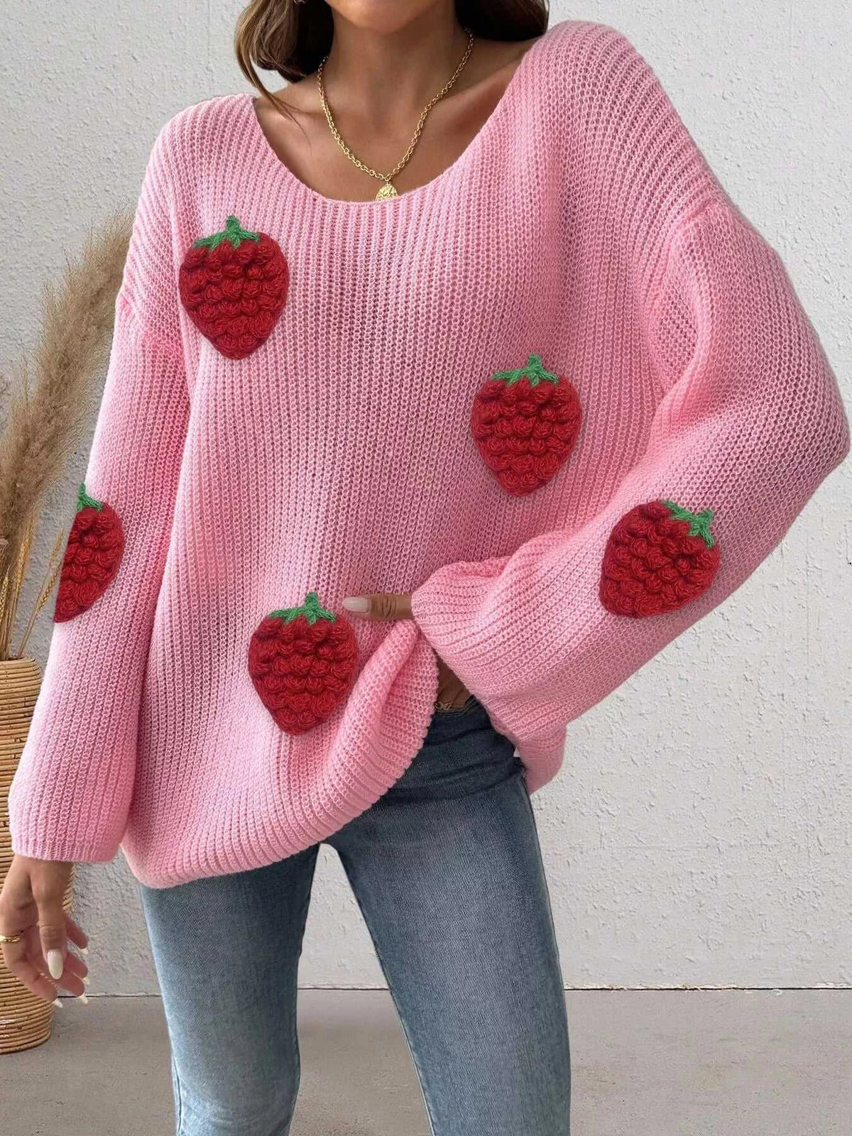 Strawberry Applique Oversized Sweater 101002944514652 38 Affordable Fashion Under $100 Jerry's Apparel 