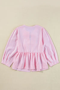 Tied Bow Striped Round Neck Blouse