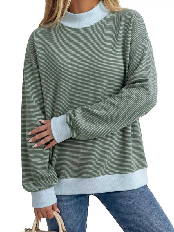 Casual Mock Neck Striped Long Sleeve T-Shirt 101001039480481 53 Affordable Fashion Under $100 Jerry's Apparel 
