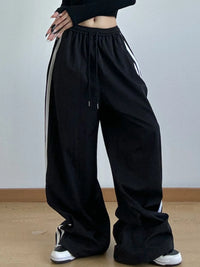 Side Striped Wide Leg Drawstring Pants