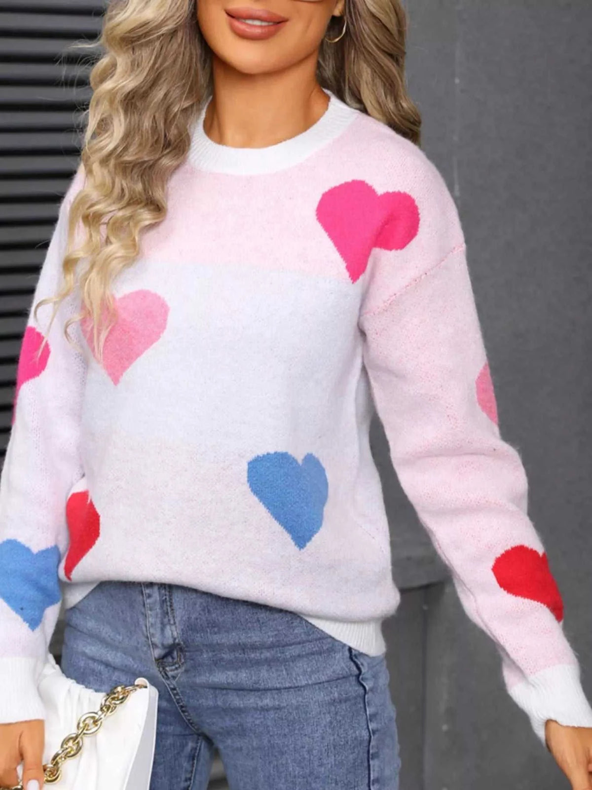 Valentine's Day Heart Round Neck Dropped Shoulder Sweater 100100731312890 46 Affordable Fashion Under $100 Jerry's Apparel 