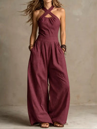 Full Size Halter Neck Wide-Leg Jumpsuit Plus Size 101001857800379 54 Affordable Fashion Under $100 Jerry's Apparel 