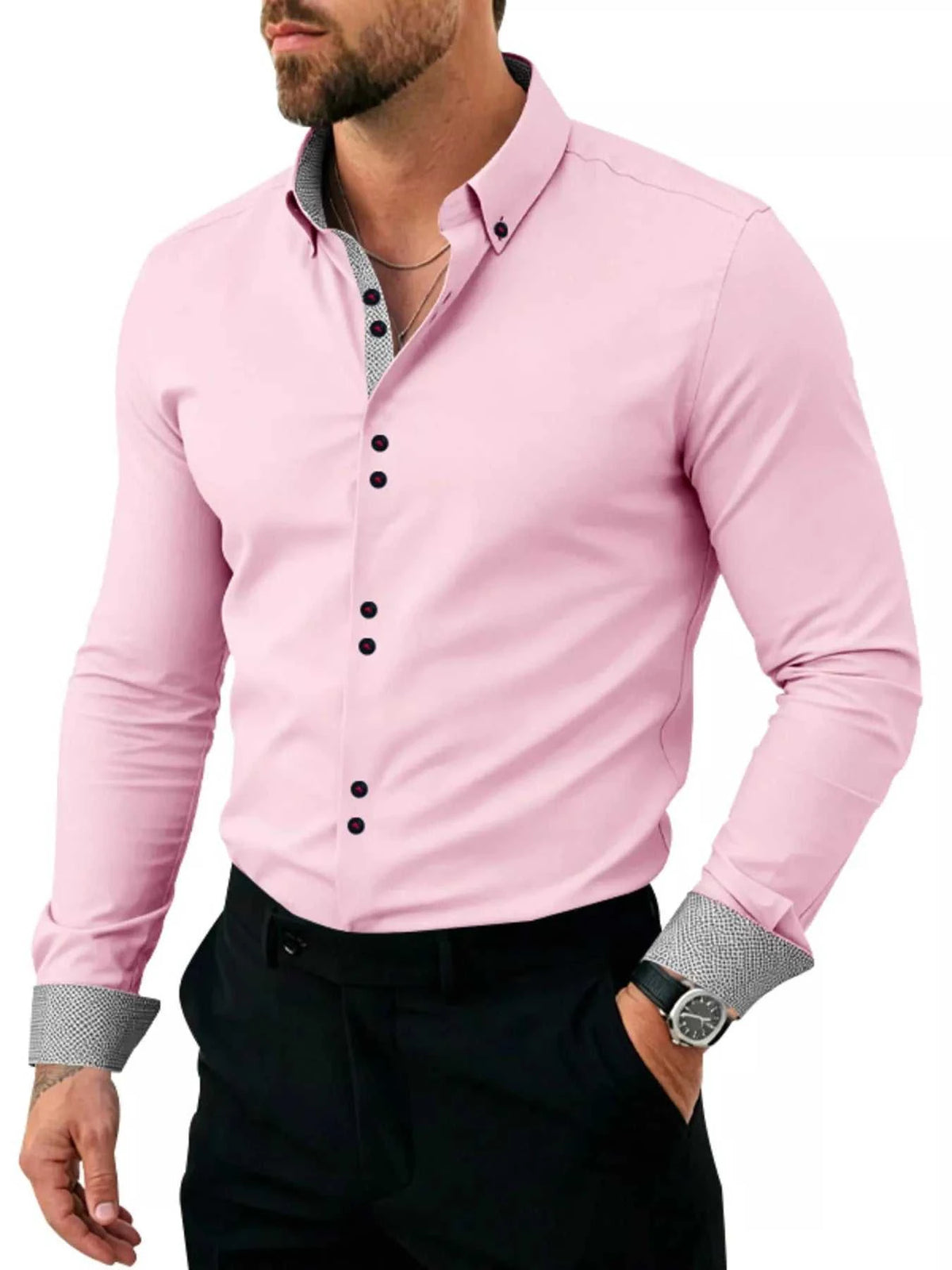 Men's Full Size Slim Fit Contrast Trim Shirt Plus Size 104001791906006 38 Affordable Fashion Under $100 Jerry's Apparel 