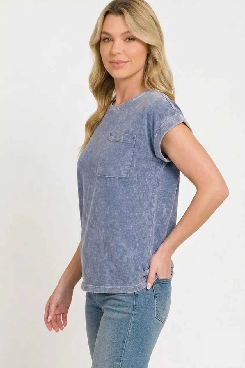 Zenana Halo Snow Washed Cuffed Short Sleeve Tee 100100907691394 23 Affordable Fashion Under $100 Jerry's Apparel 