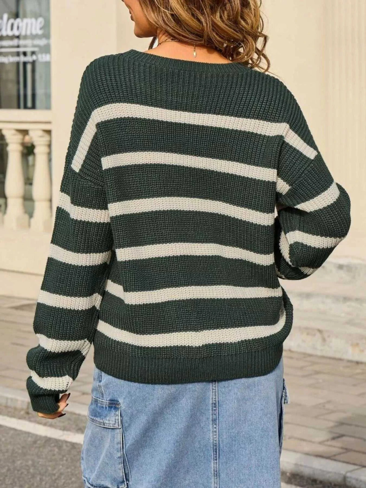 Striped Round Neck Dropped Shoulder Sweater 100100625774845 43 Affordable Fashion Under $100 Jerry's Apparel 