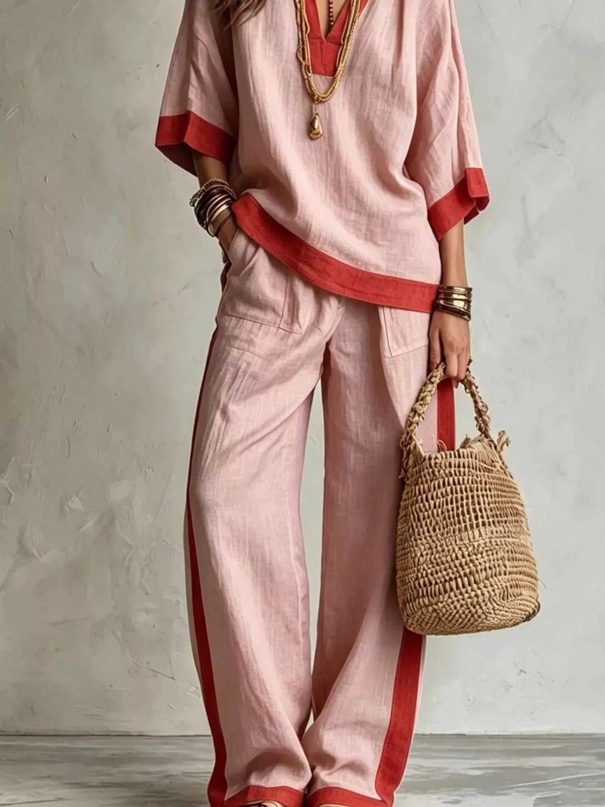 Full Size Contrast Trim Top and Wide Leg Pants Set Plus Size 101001012613218 46 Affordable Fashion Under $100 Jerry's Apparel 