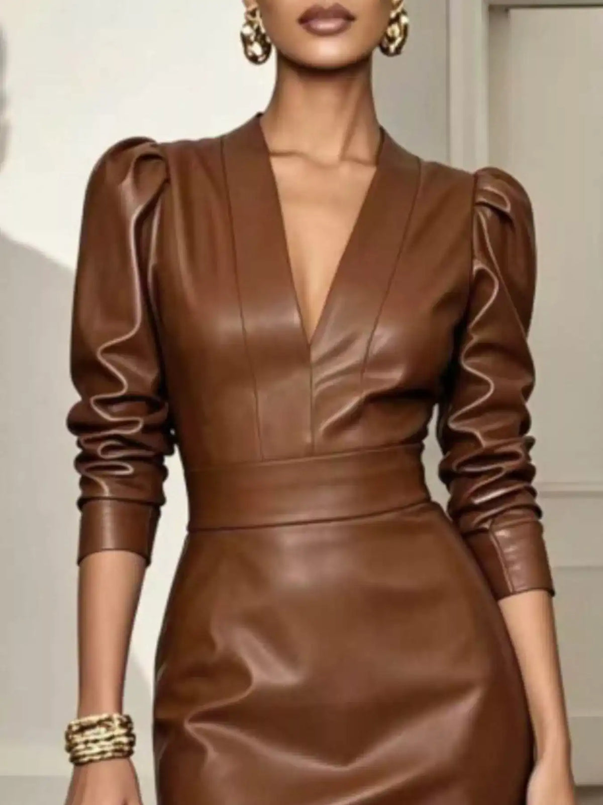 V-Neck Puff Sleeve Midi Dress 101001698359390 65 Affordable Fashion Under $100 Jerry's Apparel 