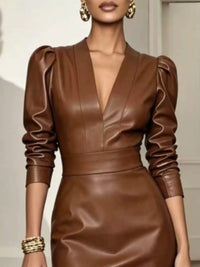 V-Neck Puff Sleeve Midi Dress 101001698359390 65 Affordable Fashion Under $100 Jerry's Apparel 