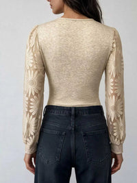 V-Neck Lace Trim Floral Mesh Sleeve Bodysuit 101001744297660 36 Affordable Fashion Under $100 Jerry's Apparel 