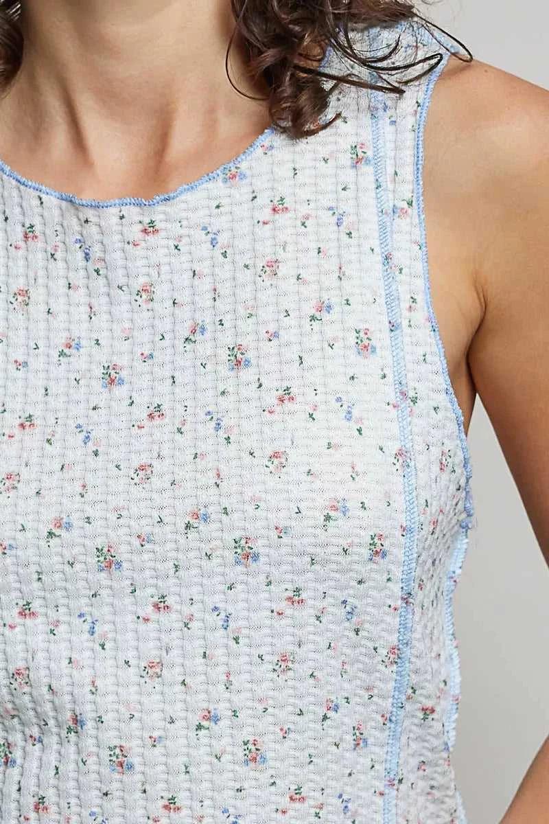 POL Seam detail Floral Round Neck Ribbed Tank 100100292361454 41 Affordable Fashion Under $100 Jerry's Apparel 