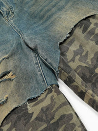 Men's Distressed Camo Patchwork Denim Shorts