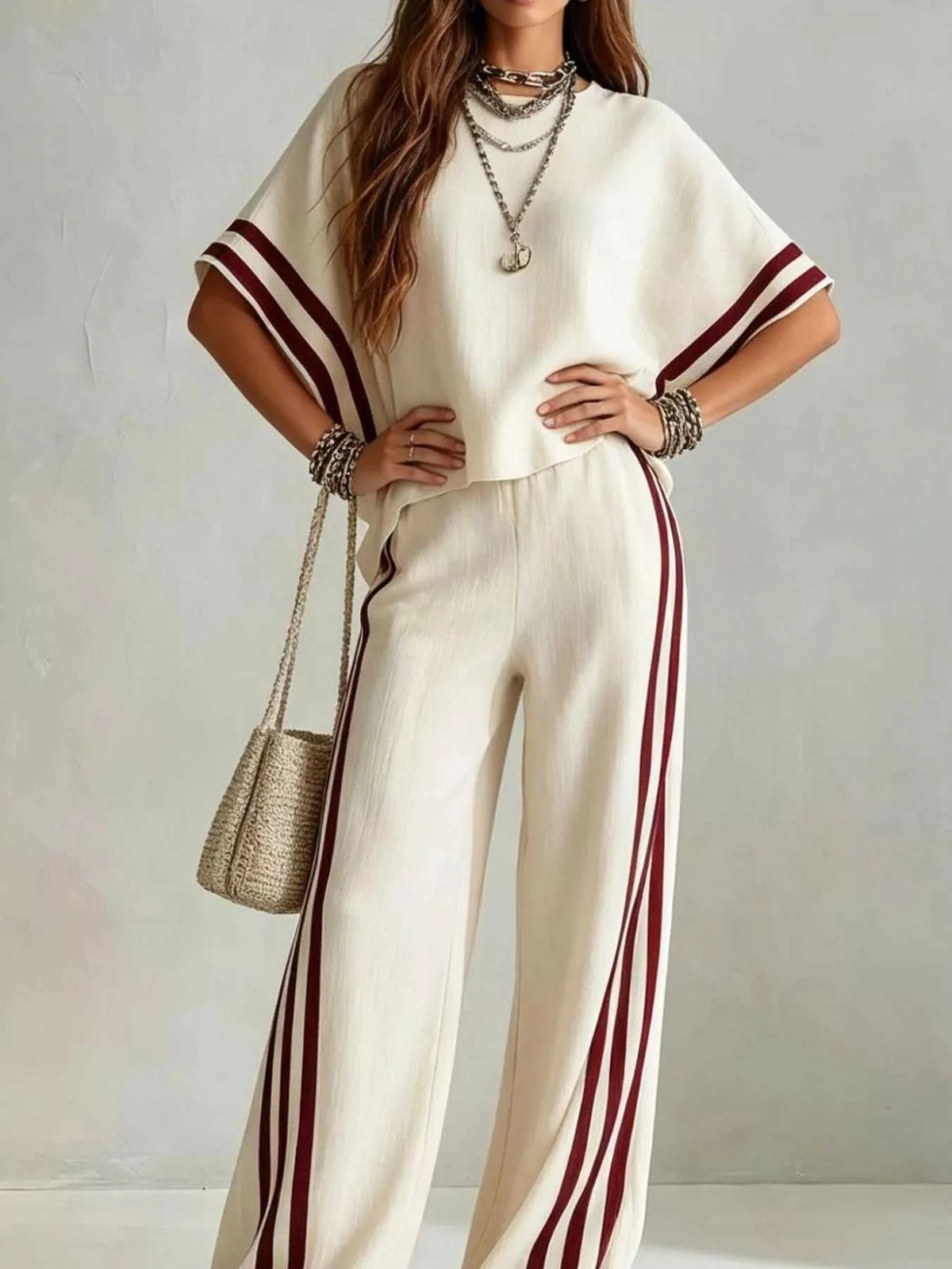 Full Size Striped 3/4 Sleeve Top and Pants Set Plus Size 100100536738570 39 Affordable Fashion Under $100 Jerry's Apparel 