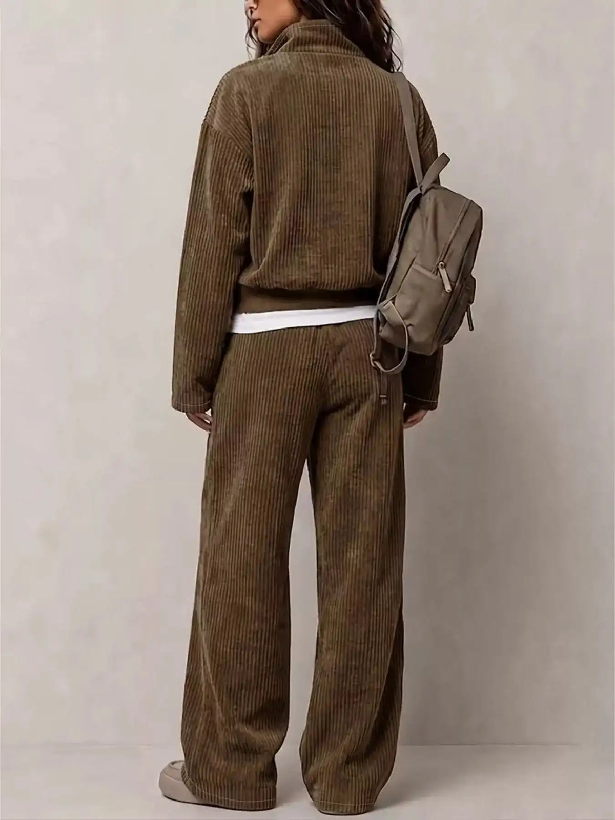 Corduroy Button Detail Top and Wide-Leg Pants Set 101001305640558 63 Affordable Fashion Under $100 Jerry's Apparel 