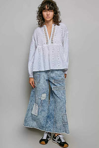 POL Lace Eyelet Long Sleeve Cotton Blouse 100100414481960 66 Affordable Fashion Under $100 Jerry's Apparel 