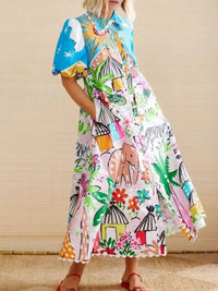Button Down Tropical Short Sleeve Shirt Dress
