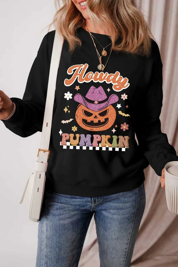 Jack-O'-Lantern Round Neck Long Sleeve Sweatshirt 100100693471251 50 Women's Holiday Apparel Jerry's Apparel 