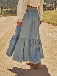 High-Low Frayed Hem Denim Skirt 101003288036813 68 Affordable Fashion Under $100 Jerry's Apparel 