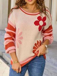 Floral Striped Sleeve Round Neck Sweater 100100273694398 49 Affordable Fashion Under $100 Jerry's Apparel 