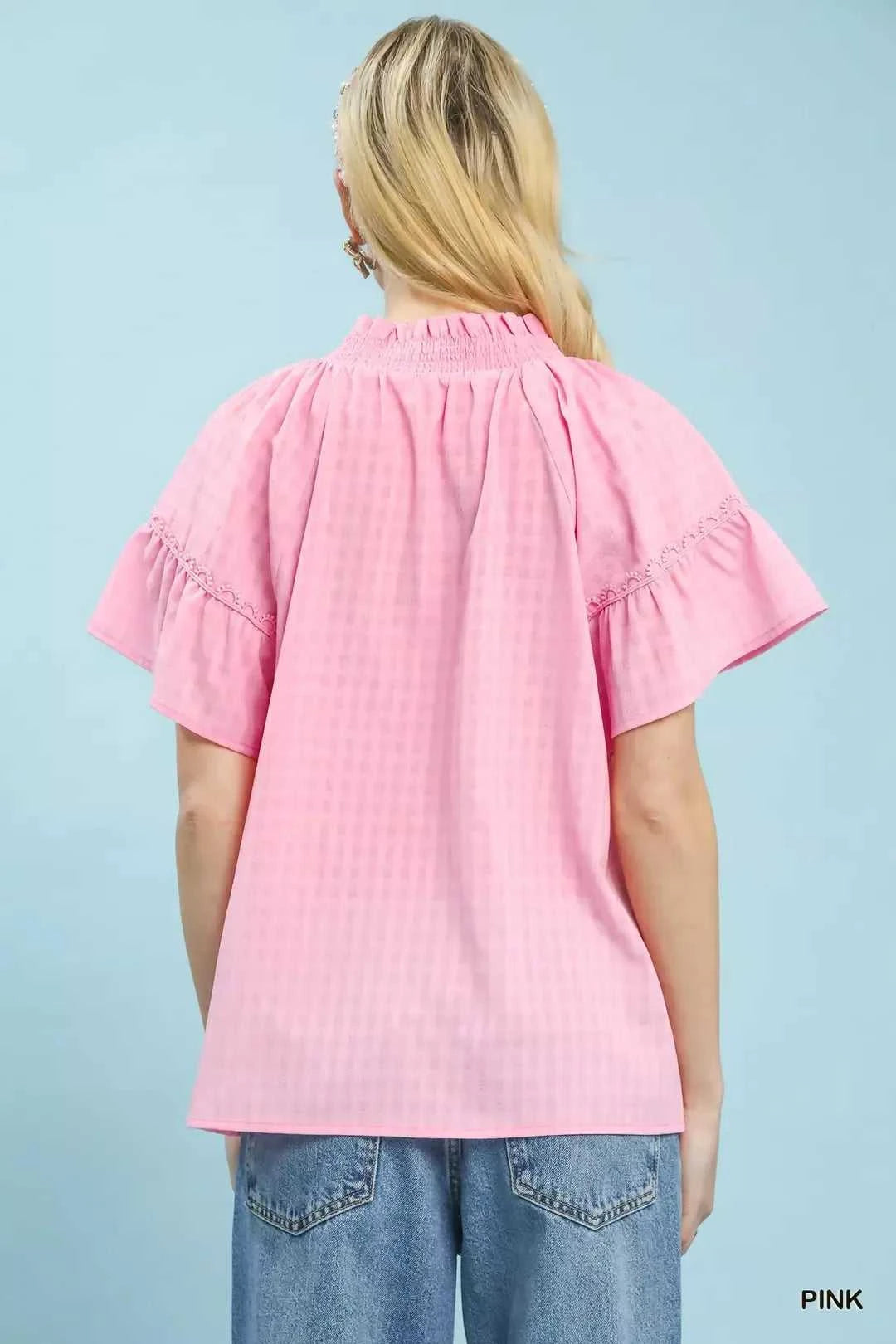 Umgee Gingham Puff Sleeve Top with Lace Trim 100100511921710 45 Affordable Fashion Under $100 Jerry's Apparel 