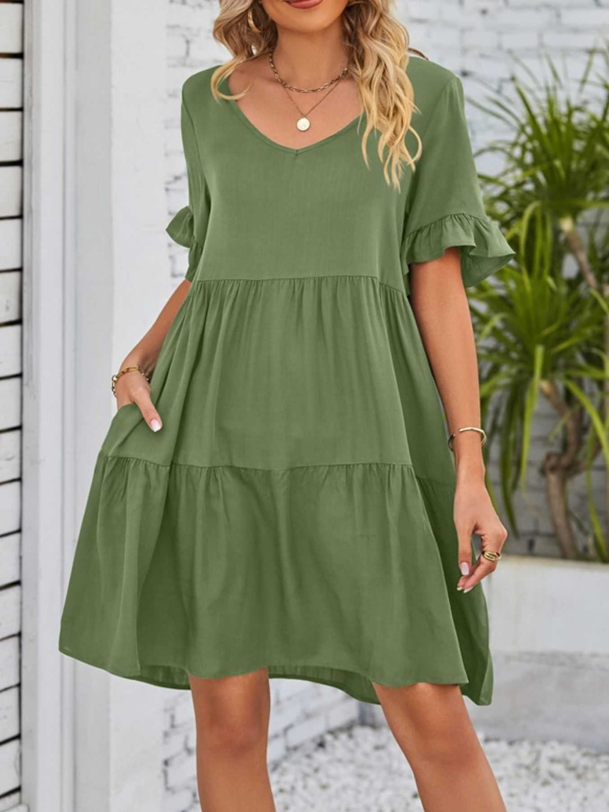 Ruffled Sleeve Tiered Mini Dress 100100840870791 28 Affordable Fashion Under $100 Jerry's Apparel 