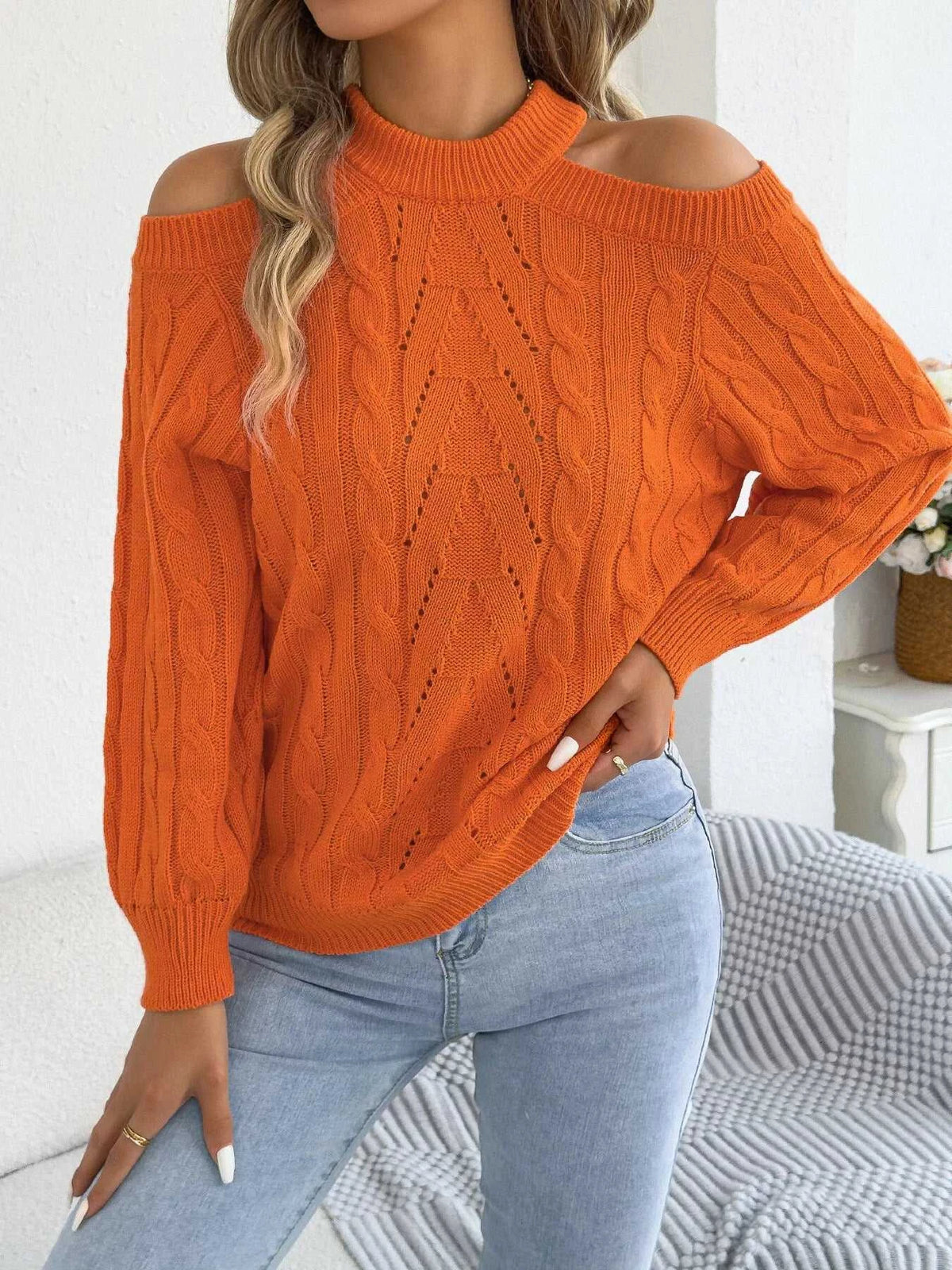 Cold Shoulder Cable Knit Sweater 101002208238460 36 Affordable Fashion Under $100 Jerry's Apparel 